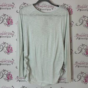 Askya Light Gray Long Sleeve Top keyhole opening on back light blue